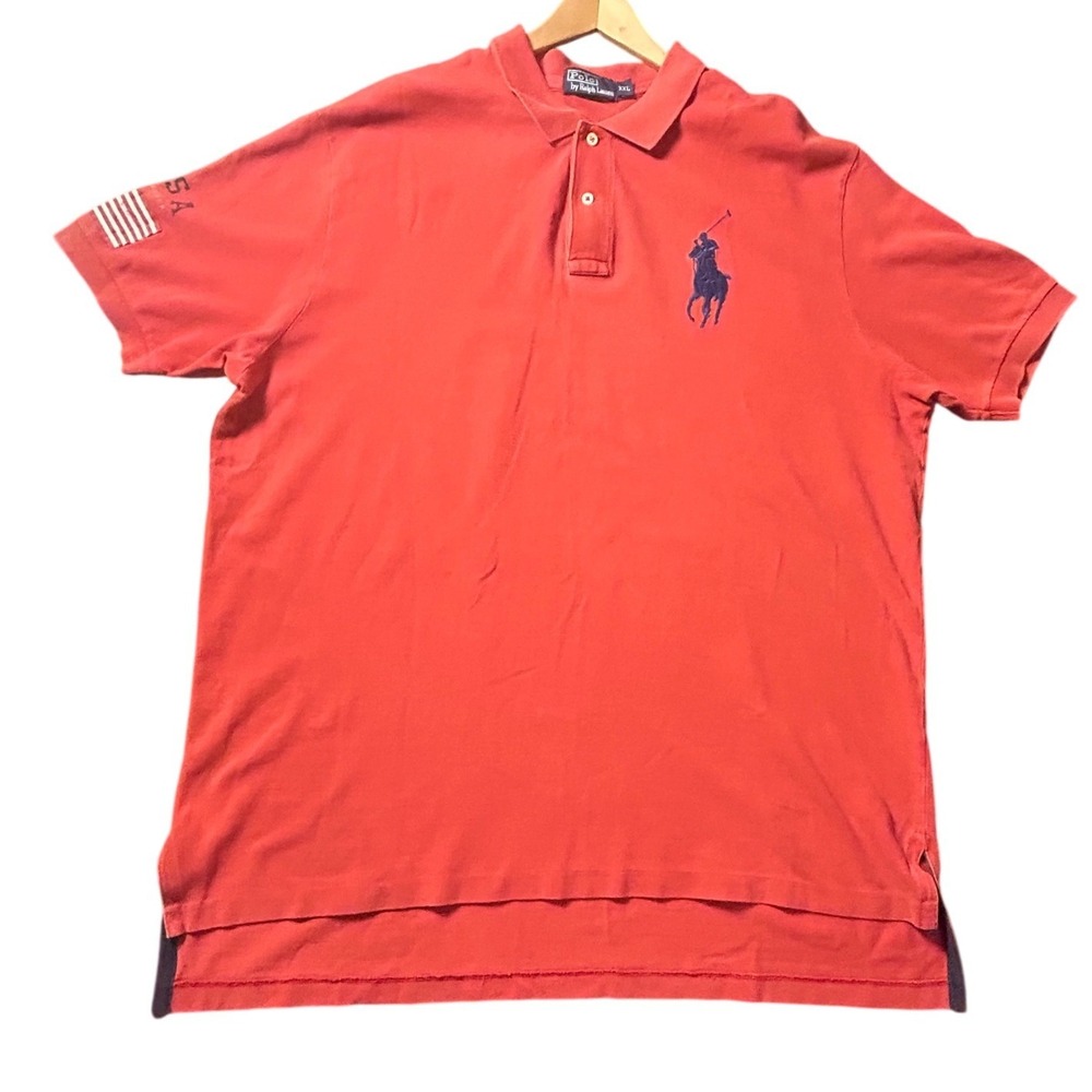 Polo Ralph Lauren Shirt XXL Vintage Big Pony USA Flag Patch Preppy Luxury Casual